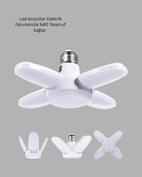 Katlanabilir 4 Kollu LED Ampül 60 Watt 6000 Lumen Beyaz Işık