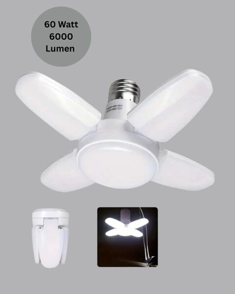 Katlanabilir 4 Kollu LED Ampül 60 Watt 6000 Lumen Beyaz Işık