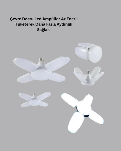 Katlanabilir 4 Kollu LED Ampül 60 Watt 6000 Lumen Beyaz Işık