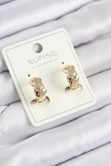 Xuping Zirkon Taşlı Geometrik Desenli Halka Model Gold Renk Kadın Küpe 5886