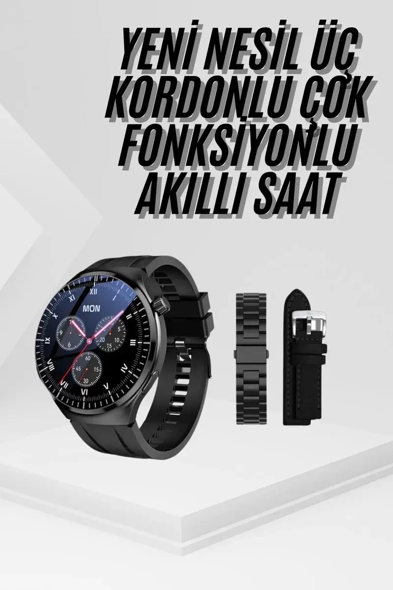 Amoled Ekran Metal Deri Silikon Kordonlu Uyku ve Sağlık Takibi