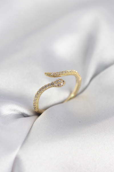 Gold Renk Yılan Model Zirkon Taşlı Kadın Yüzük 5886