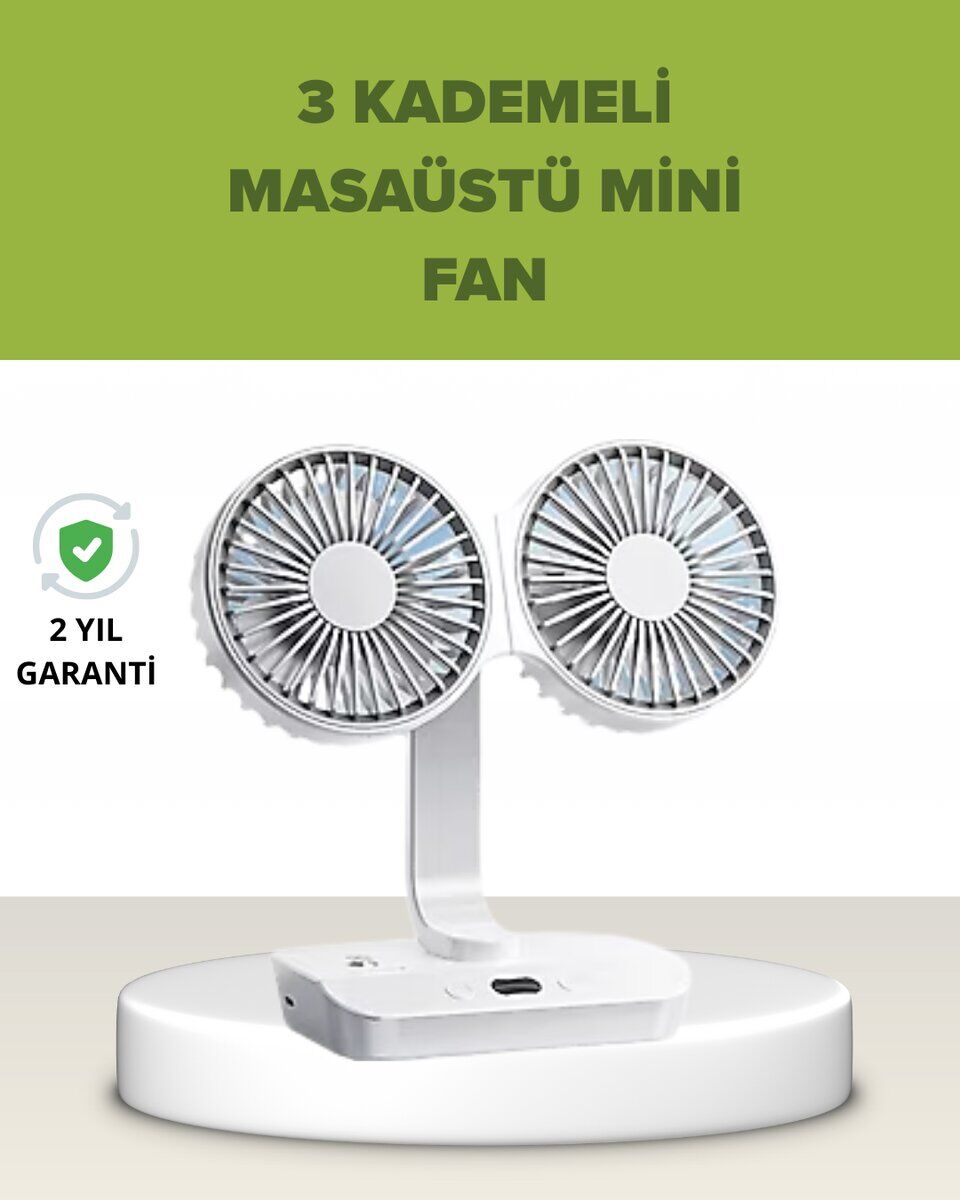 Çift Kafalı Masaüstü ve Duvar Tipi Sessiz USB Şarjlı Fan