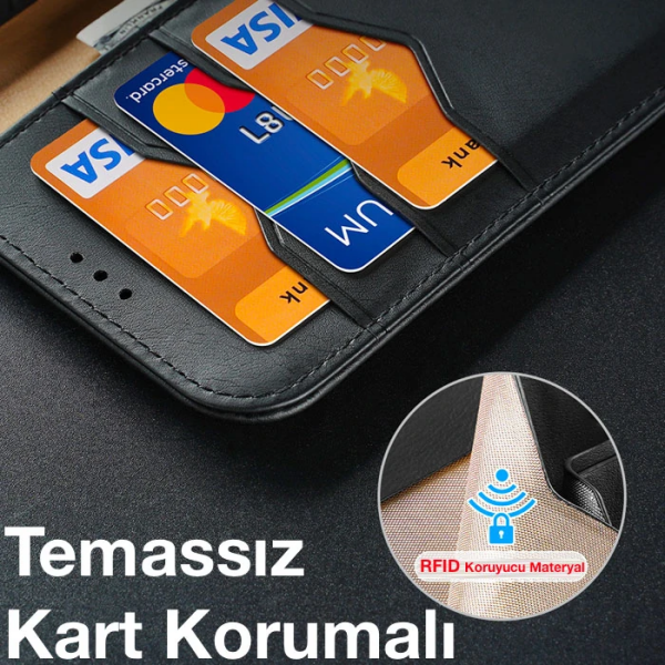 Dux Ducis iPhone 13 Pro Max Kılıf Mıknatıslı Cüzdanlı Deri Kılıf Hivo Series-(5775)
