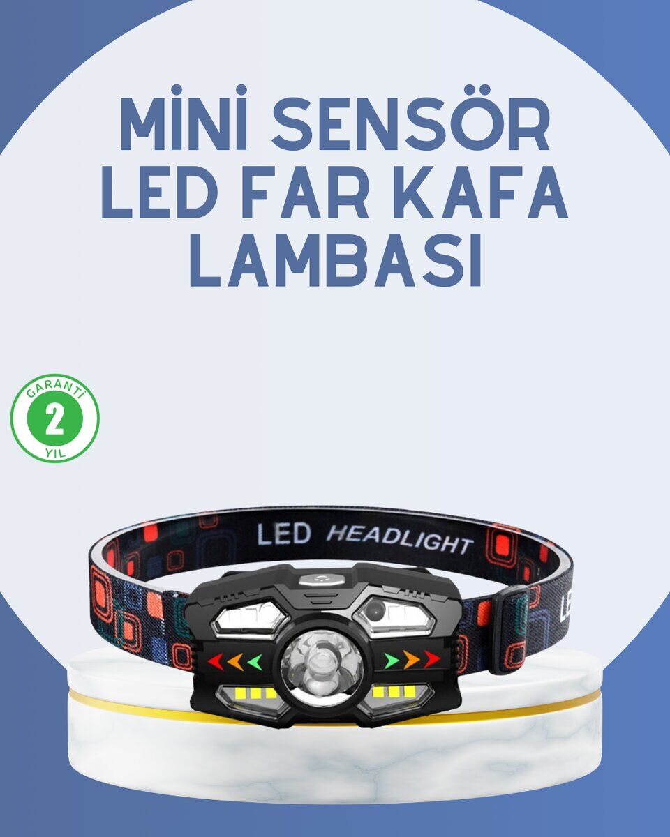El Sensörlü LED Far Suya Dayanıklı Şarjlı Kafa Lambası