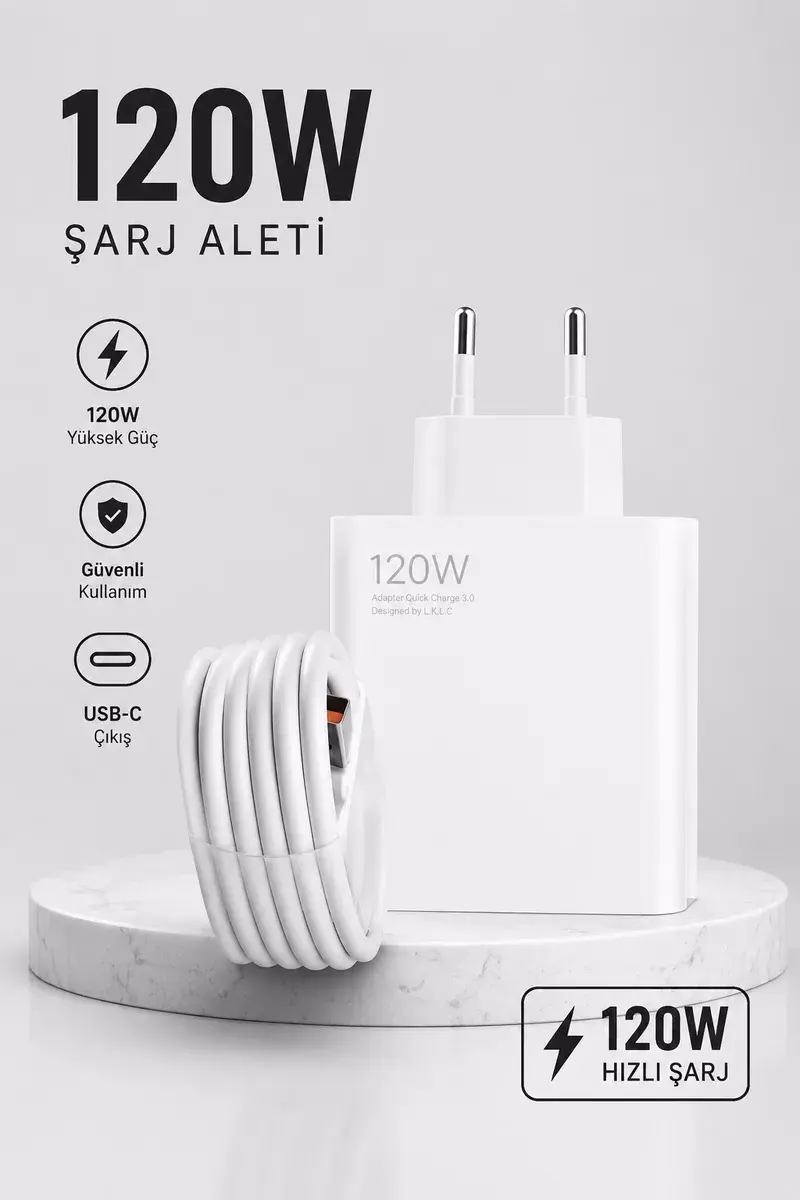 Turbo Hızlı Şarj Destekli 120W USB-C Şarj Seti