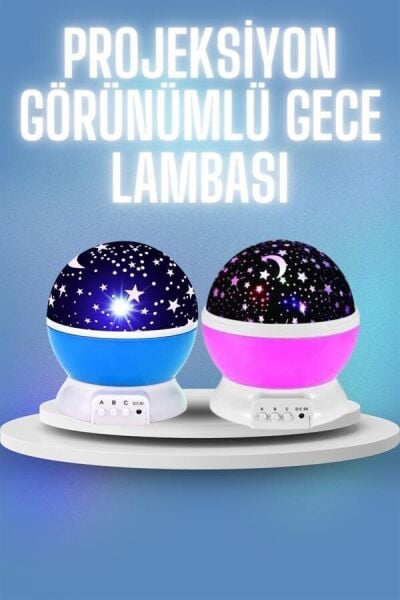 Renkli Yıldızlı Gökyüzü Projeksiyon Gece Lambası Pilli ve USB Kablolu