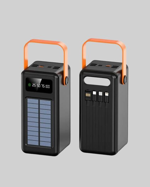 Powerbank Solar Fenerli Çoklu Kablolu Taşınabilir Şarj Aleti