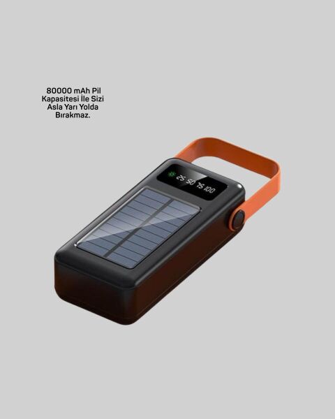 Powerbank Solar Fenerli Çoklu Kablolu Taşınabilir Şarj Aleti