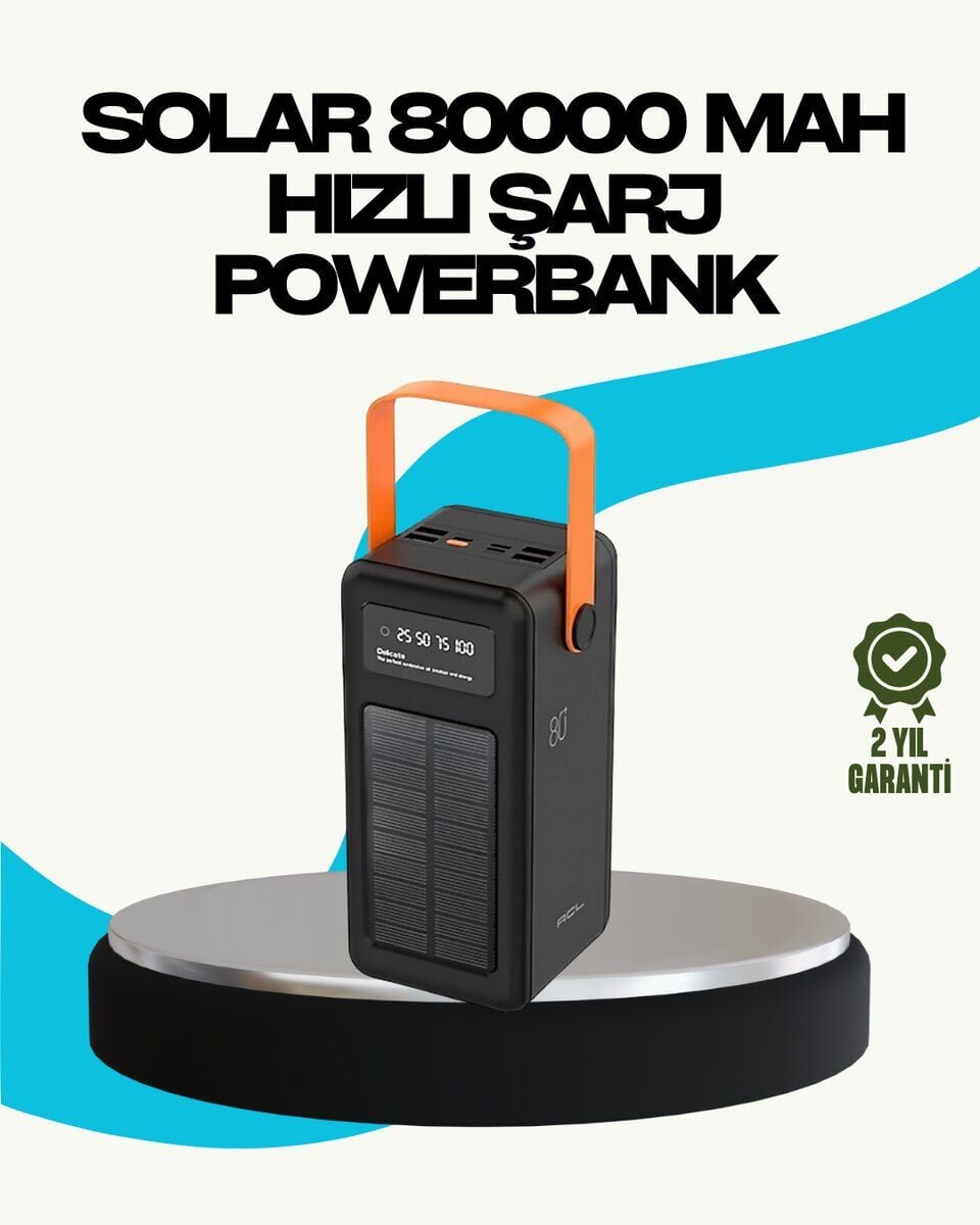 80000 mAh Güneş Enerjili Powerbank 4 Kablolu Type C Lightning Micro USB