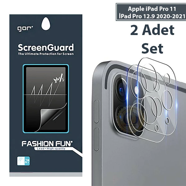 GOR iPad Pro 11 İPad Pro 12.9 2020-2021 3D Cam Kamera Koruyucu 2 SET-(5775)