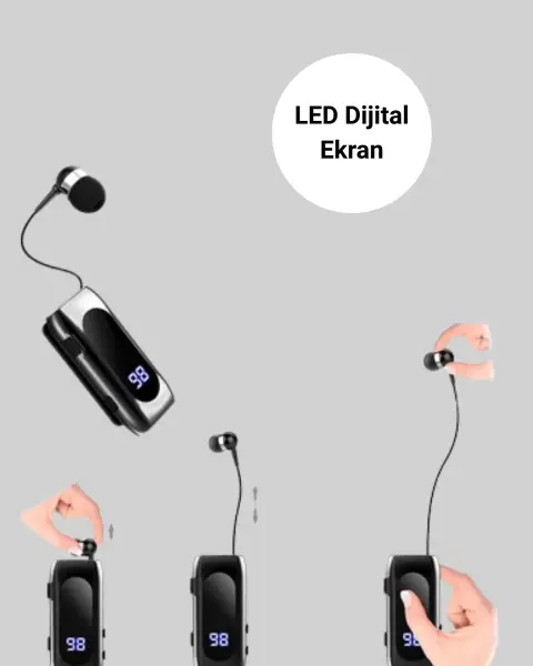 Bluetooth 5.2 Klipsli Kablosuz Kulaklık – Dijital Ekran & Titreşimli Uyarı Yeni Nesil