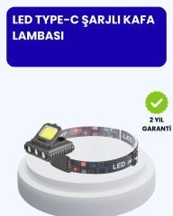 800 Lumen LED Kafa Lambası COB ve XPE Led Type C Şarjlı Ayarlanabilir
