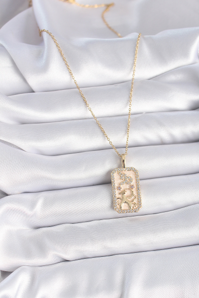 316L Çelik Gold Renk Zincir Oğlak Burcu Zirkon Taşlı Kadın Kolye 5886