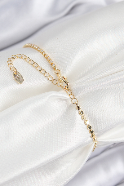 Pirinç Zirkon Taşlı Damla Model Ezme Zincir Gold Renk Kadın Bileklik 5886