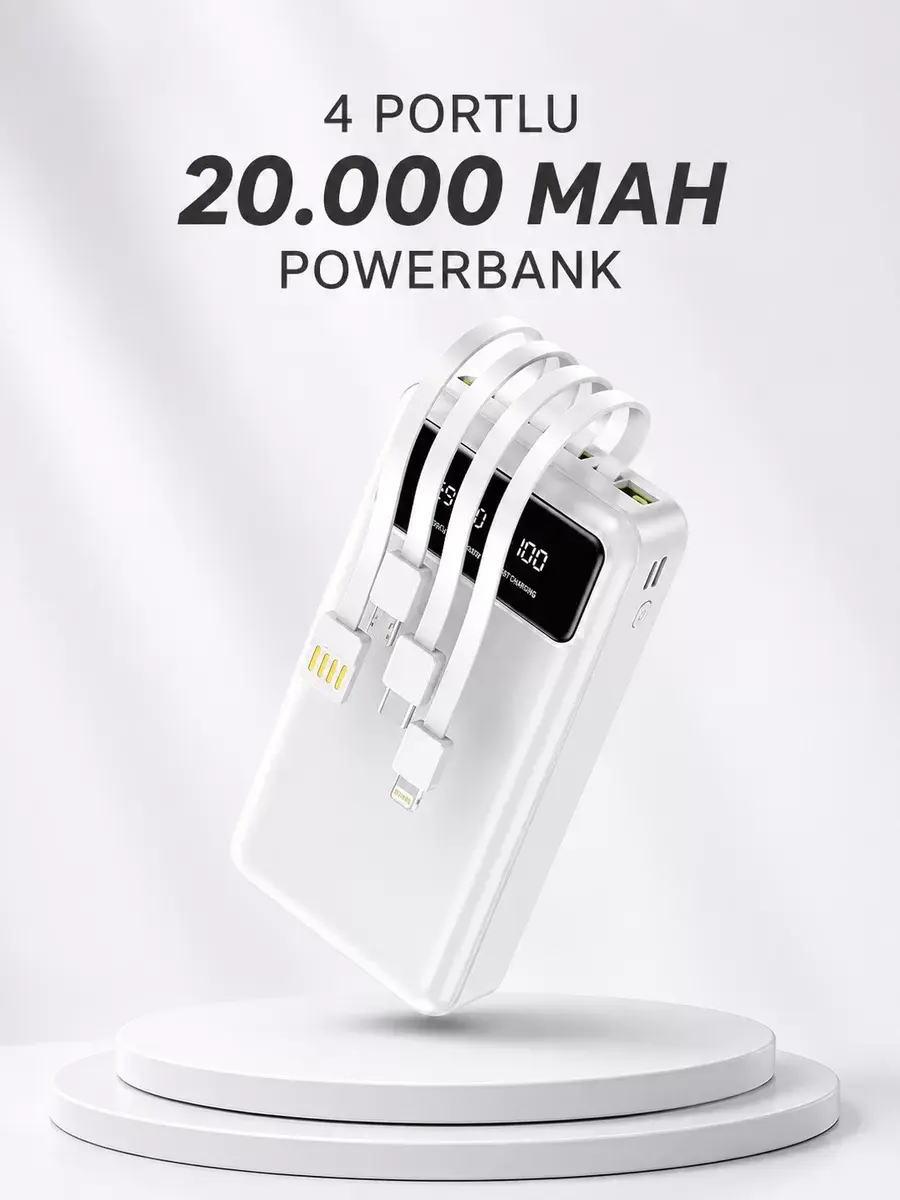 Powerbank Şarj Cihazı 4 Çıkışlı 20.000 MAH Powerbank Kompakt Yüksek Kapasiteli Hızlı Şarj