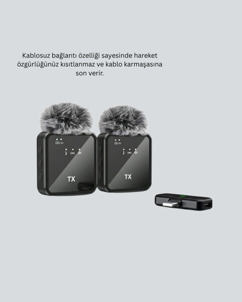 2in1 Kablosuz Yaka Mikrofonu iOS ve Android Uyumlu