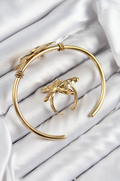 Pirinç Deniz Yıldızı Model Gold Renk Bileklik Yüzük Set 5886