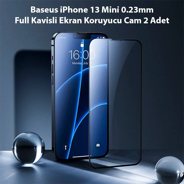 Baseus iPhone 13 Mini 0.23mm Full Kavisli Ekran Koruyucu Cam 2 Adet-(5775)