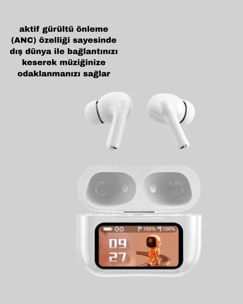 Dokunmatik Ekranlı Bluetooth Kulaklık – ANC Suya Dayanıklı Powerbank Kutulu