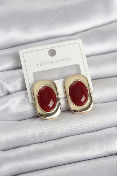 Bordo Renk Kare Model Vintage Kadın Küpe 5886