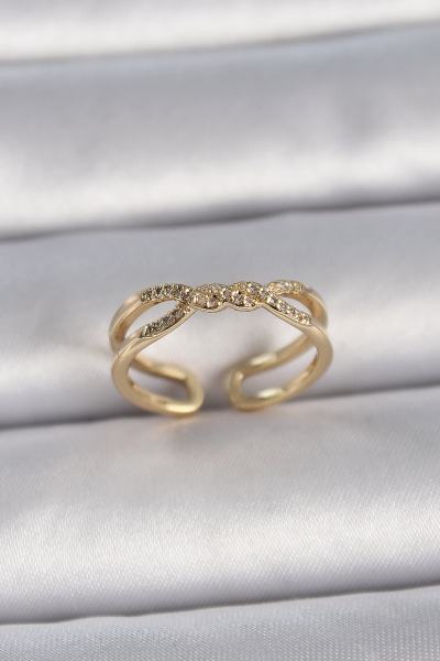 Pirinç Gold Renk Ayarlanabilir Zirkon Taşlı Sarmal Model Kadın Yüzük 5886