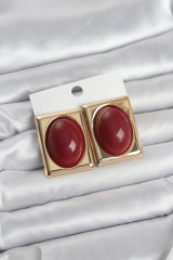 Bordo Kare Model Vintage Gold Renk Kadın Küpe 5886