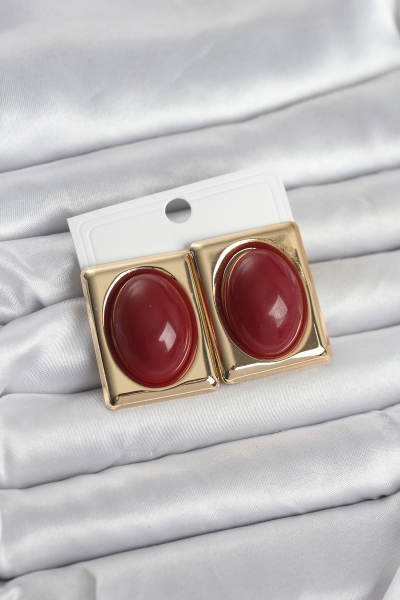 Bordo Kare Model Vintage Gold Renk Kadın Küpe 5886