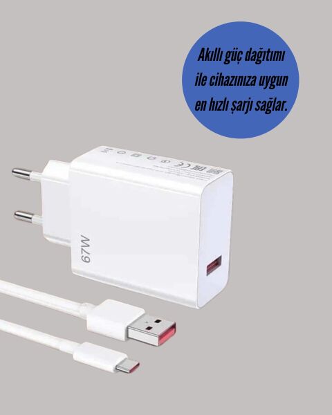 67W Turbo Hızlı Şarj Adaptörü ve Type-C Kablo Güvenli Şarj Teknolojisi