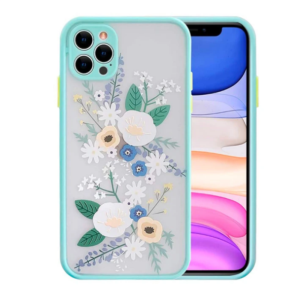 iPhone 12 Pro Max 6.7inç Kamera Korumalı Çiçek Desenli Silikon Kılıf-(5775)