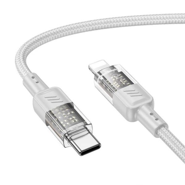 Hoco U129 Transparan Type-C to Lightning  Data ve Şarj Kablosu 1m-(5775)