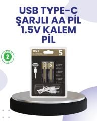 Type-C USB ile Hızlı Şarj Edilebilir AA Kalem Pil | 1.5V Lityum | Çiftli Paket