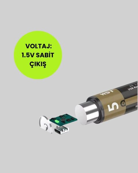 Yüksek Performanslı AA USB Şarjlı Lityum Pil | 1.5V Sabit Güç | 2’li Paket