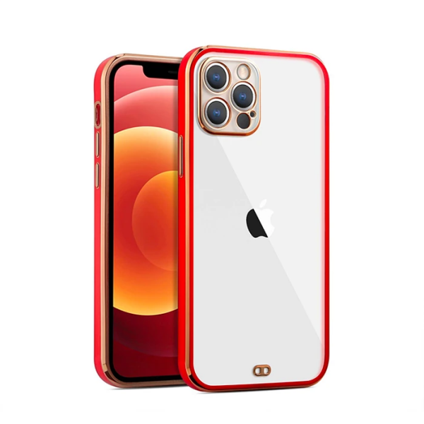 iPhone 12 Pro 6.1inç Gold Çerçeve Kamera Korumalı Bumper Kılıf-(5775)