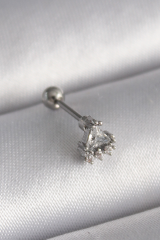 316L Çelik Gümüş Renk Üçgen Zirkon Taşlı Tragus Piercing 5886