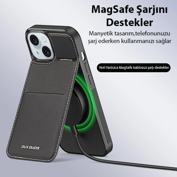 Dux Ducis iPhone 15 Plus Rafi Series MagSafe Premium Deri Kılıf-(5775)