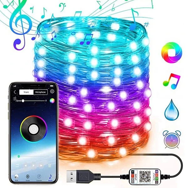 ALLY 10MT 100 LED RGB Bluetooth Telefonla Kontrol Edilen Usb Led Lamba İos-Android-(5775)