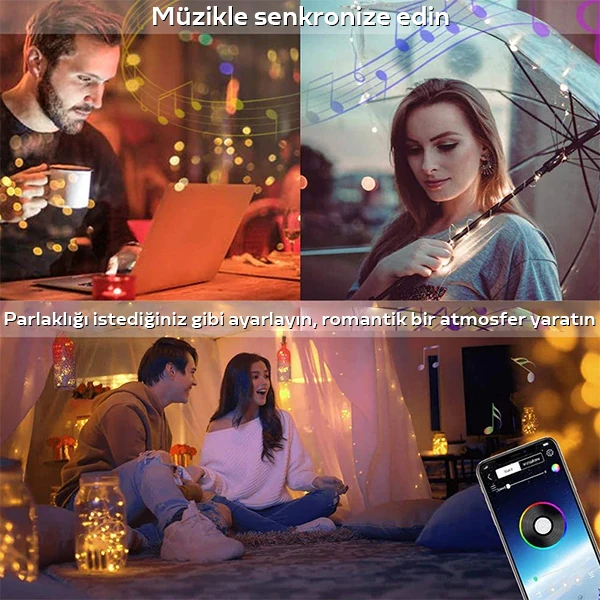 ALLY 10MT 100 LED RGB Bluetooth Telefonla Kontrol Edilen Usb Led Lamba İos-Android-(5775)