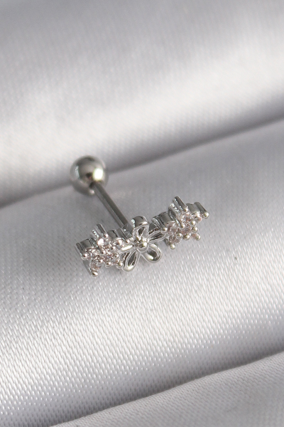 316L Çelik Gümüş Renk Zirkon Taşlı Çiçek Tragus Piercing 5886