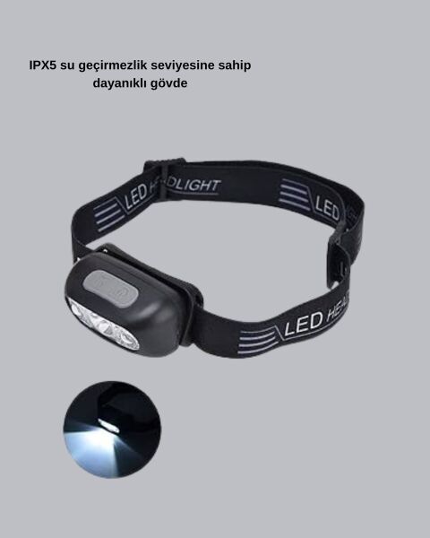 IPX5 Su Geçirmez Şarjlı LED Kafa Feneri | Hareket Sensörlü Ayarlanabilir 60° Far