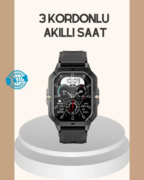 3 Kordonlu Akıllı Saat Uzun Pil Süreli