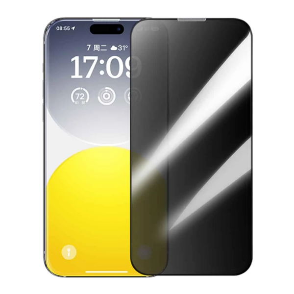 Baseus Crystal iPhone 15 Privacy Full Koruma Tempered Cam Ekran Koruyucu 2 Adet Set-(5775)