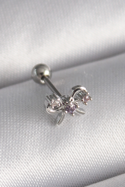 316L Çelik Gümüş Renk Zirkon Taşlı Kurdele Tragus Piercing 5886