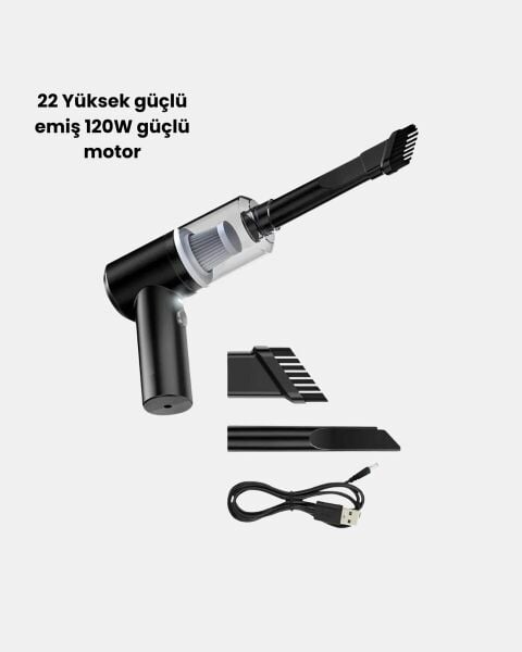 Taşınabilir Vakumlu Araç Süpürgesi – Katlanabilir Sap Yıkanabilir Filtre 120W Motor