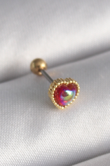 316L Çelik Gold Renk Kırmızı Mineli Kalp Tragus Piercing 5886