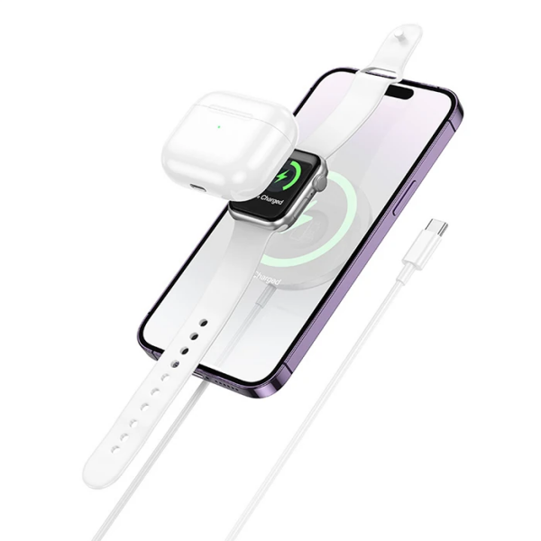 HOCO CW50 15W AirPods + Apple Watch+iPhone 3in1 Kablosuz Manyetik Hızlı Şarj Aleti-(5775)