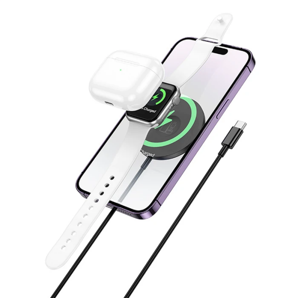 HOCO CW50 15W AirPods + Apple Watch+iPhone 3in1 Kablosuz Manyetik Hızlı Şarj Aleti-(5775)