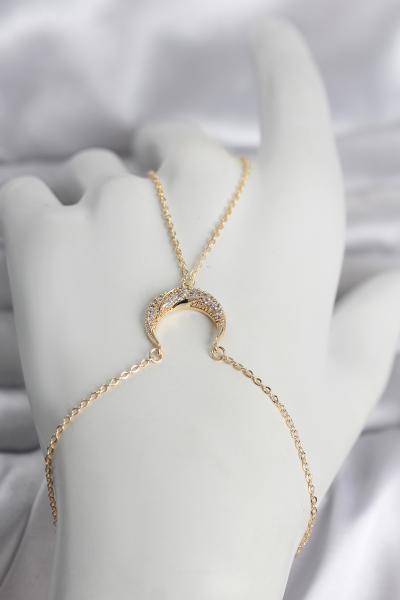 Pirinç Gold Renk Hilal Model Zirkon Taşlı Kadın Şahmeran 5886