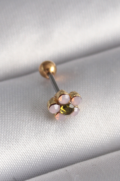 316L Çelik Gold Renk Zirkon Taşlı Çiçek Tragus Piercing 5886