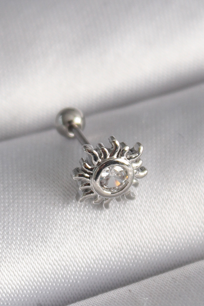 316L Çelik Gümüş Renk Zirkon Taşlı Güneş Tragus Piercing 5886